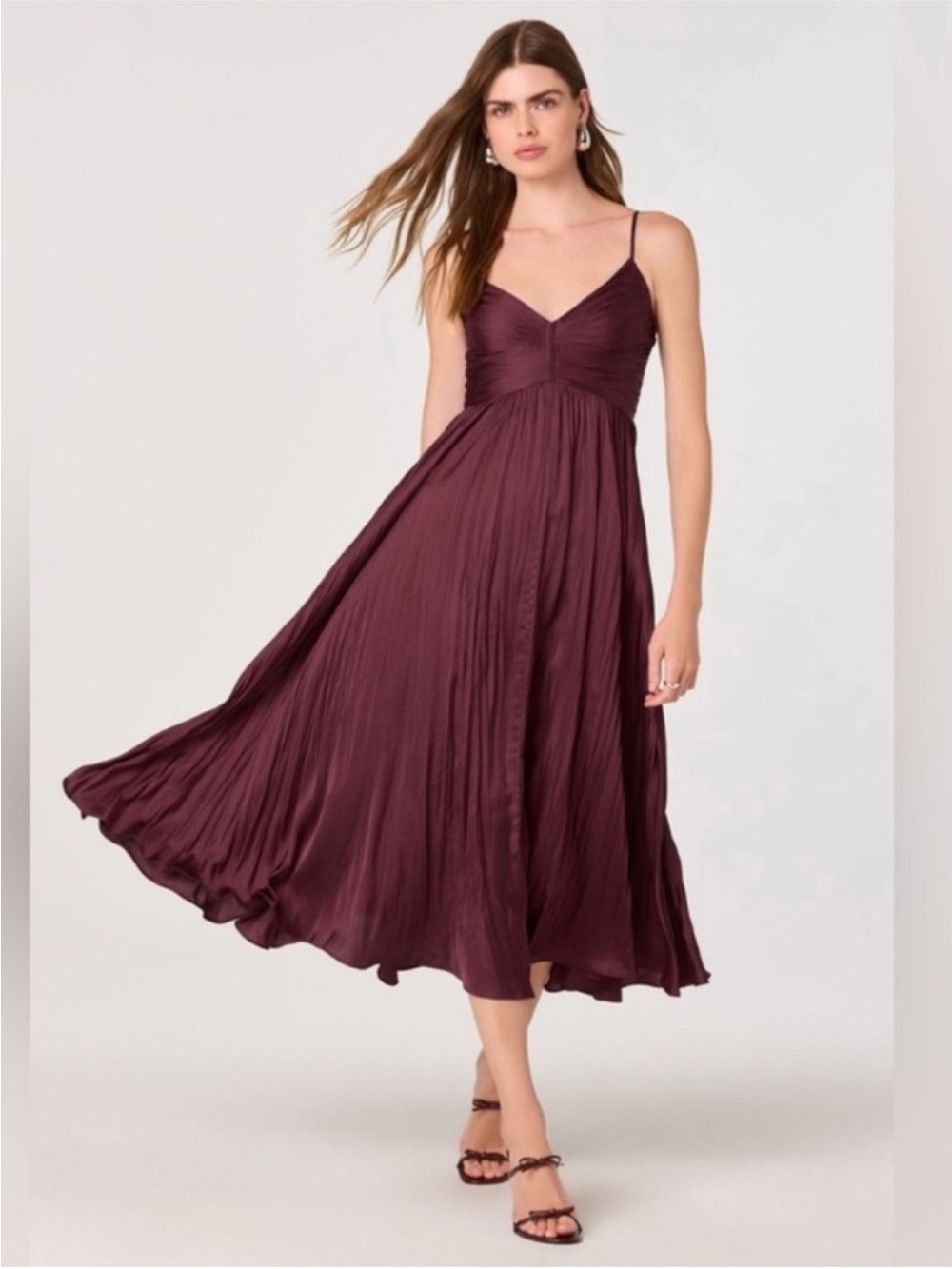 ASTR The Label Maeve Pleated Midi Dress Size Small Burgundy New